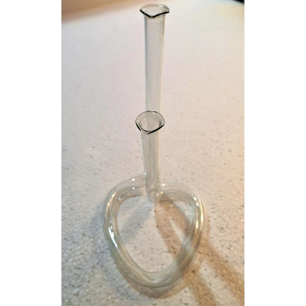Vtg MCM Double Ruffle Top Tube Twisted Heart Glass Bud Vase Propagation 6.5